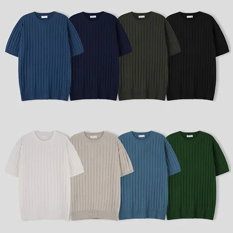 남자 여름 더블린 골지 라운드 반팔 니트티 SG-KNH-Q007-소라