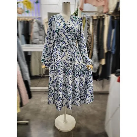 밸리걸 세이브존01 봄 패턴 브이넥 긴팔 롱원피스 809670