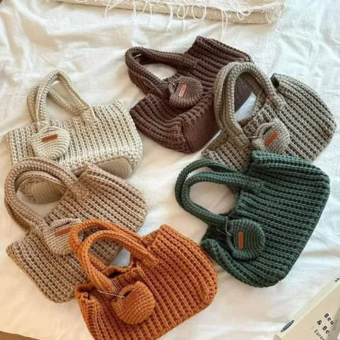 미니 뜨개 코인 토트백 겨울 캐주얼 손가방 니트백 (WFHDO5C)