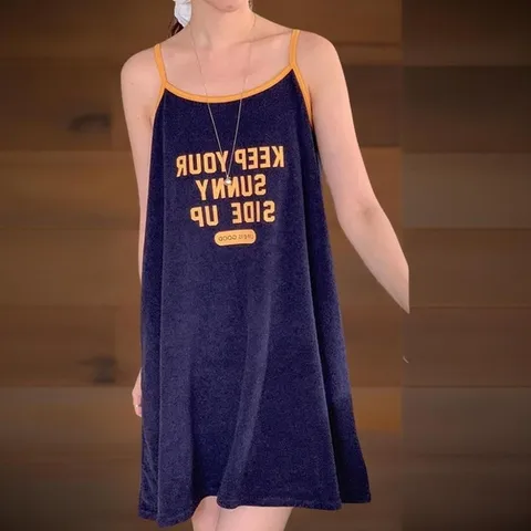 여성 테리 미니 드레스 배색 스트랩 나염 원피스