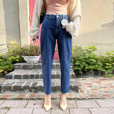 완벽군살 밑단컷팅 절개라인 보이핏 데님 팬츠
