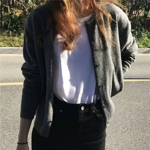 슬림핏 캐주얼 단추 가디건