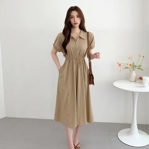 여자 데일리 퍼프 레이스업 원피스 LDW-OPS-SSIS367-베이지