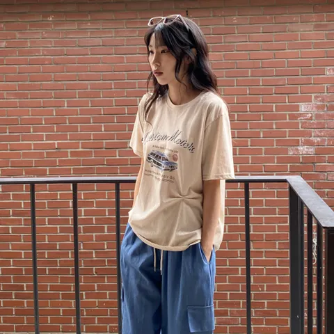 (시크블랙) 고인드 라운드넥 핀포인트 빈티지 반팔 티셔츠