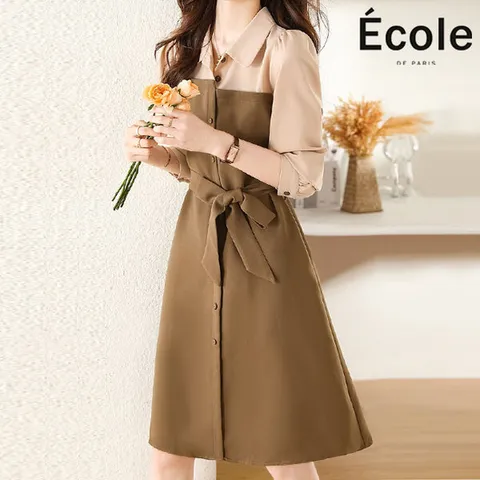 (에꼴드파리) 비델리 배색 셔링원피스_F49WOB002Z