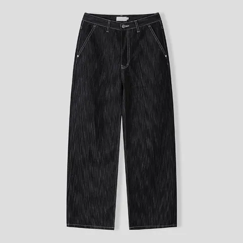 (리빌모아) 남자 여름 논페이드 스티치 와이드 데님 팬츠 AS-JES-Q007-흑청
