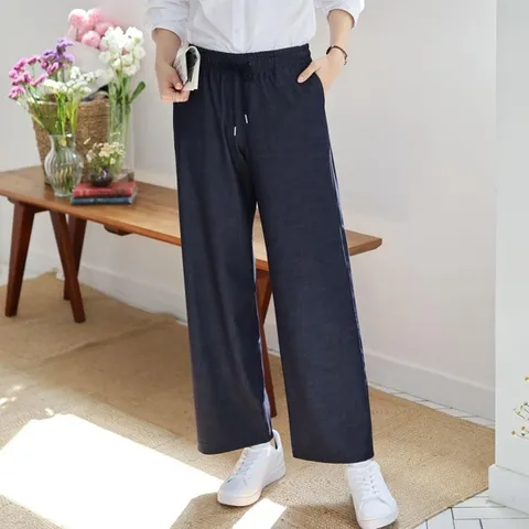 여자 데님통팬츠 밴딩 스판 여름블랙진 심플 청바지