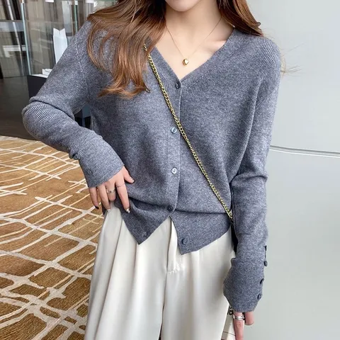 F007414_브이넥 단추포인트 슬림 니트가디건 V넥니트 (WFG0160)