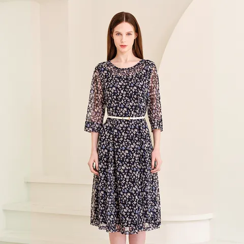 (마담엘레강스) 마담엘레강스 네크 셔링 메쉬 꽃프린트 원피스 K252OP02