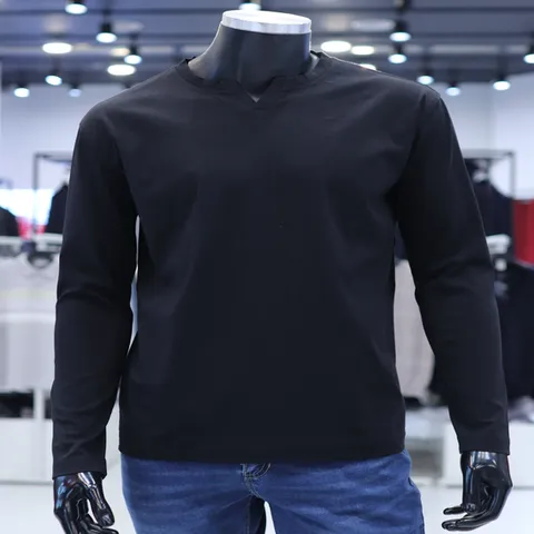 사계절 블랙 수피마 슬릿넥 긴팔 티셔츠 F1TS24592