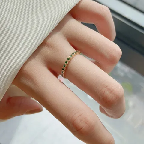 데일리 그린 미니 큐빅 은반지 14K도금