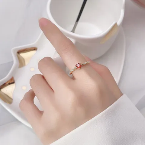 러블리한 빨간 하트 포인트 은반지 14K도금