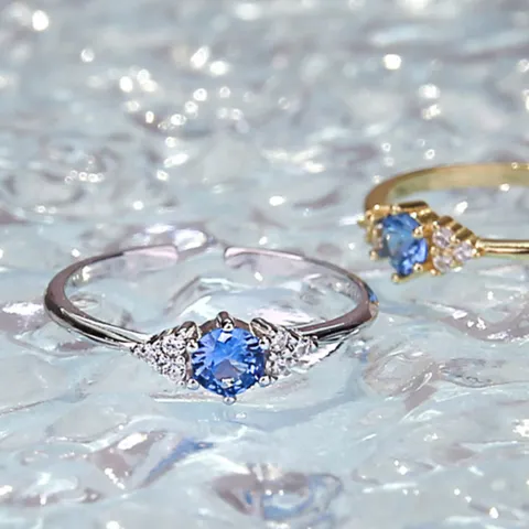 색감이 예쁜 푸른 큐빅 은반지 14K도금