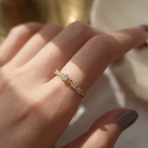 큐빅 가득 은반지 14K도금