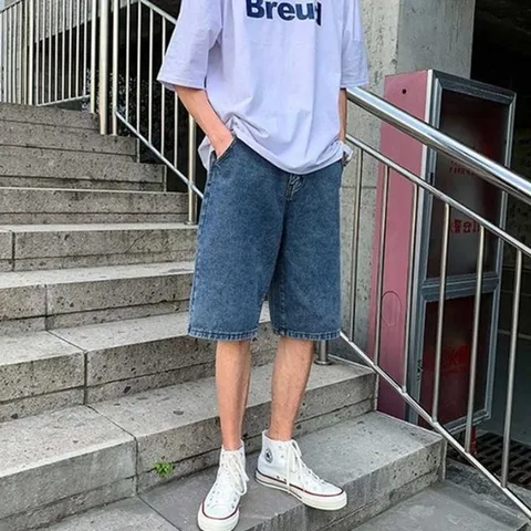 남성 캐주얼 밴딩 스트링 포켓 진청 데님 반바지