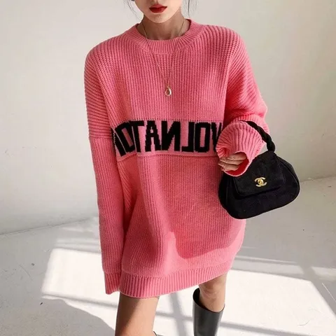 쉐타 니트코디 셔츠 스웨터 데일리 핫핑크 간절기 빅사이즈 (WFISBJ9)