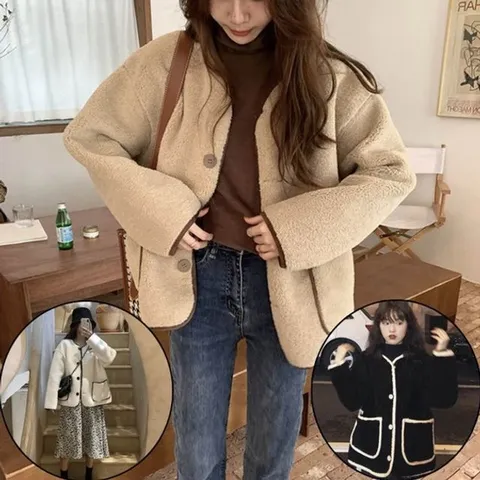 양털단추가디건 뽀글이가디건 양털가디건 양털점퍼 (WE8732E)