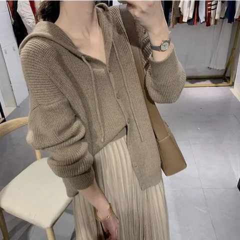 여성 데일리 소프트 후드 니트 가디건 후디 카디건 (WEA9C66)