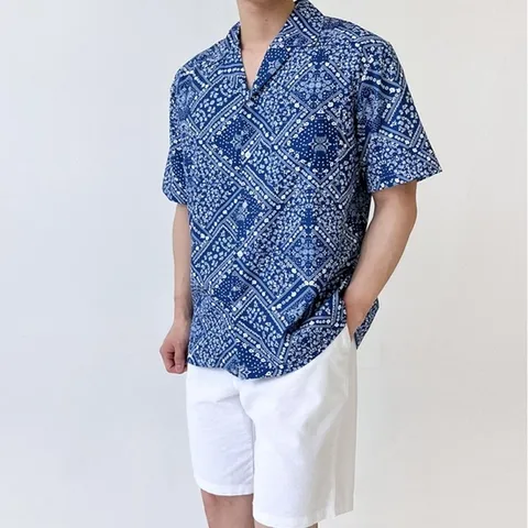 SH121 여름 남성에스닉 비치바캉스 반팔남방 셔츠 (WFH08SV)