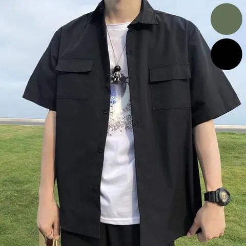 남자 큰 카라 남방 오버핏 포켓 반팔 셔츠 여름 상의 (WC7BBC1)