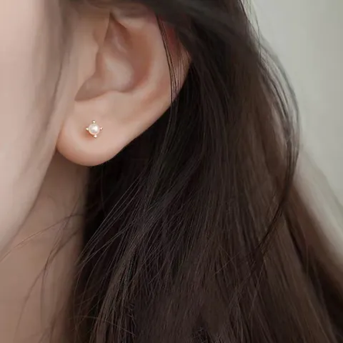 S심플 진주 하나 은 14K도금 귀걸이_IH