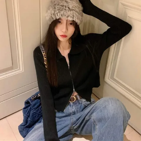 심플 니트 카라 여자 투웨이 집업 (WFG1KBQ)