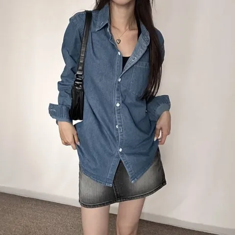 여성 진청 연청 여리 청남방 실루엣 데일리 데님셔츠 (WFG0GD8)