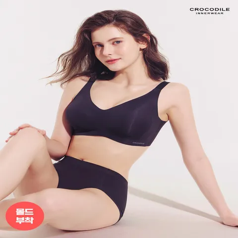 (크로커다일 언더웨어) 크로커다일 쿨링 인견 몰드부착 스트랩브라 팬티 2종세트 블랙 CDW2N56_B