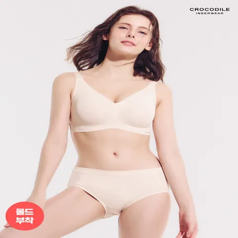 (크로커다일 언더웨어) 크로커다일 쿨링 인견 몰드부착 스트랩브라 팬티 2종세트 라이트베이지 CDW2N54_B