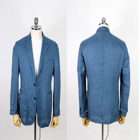 남성 여름 솔리드 린넨 자켓 블루