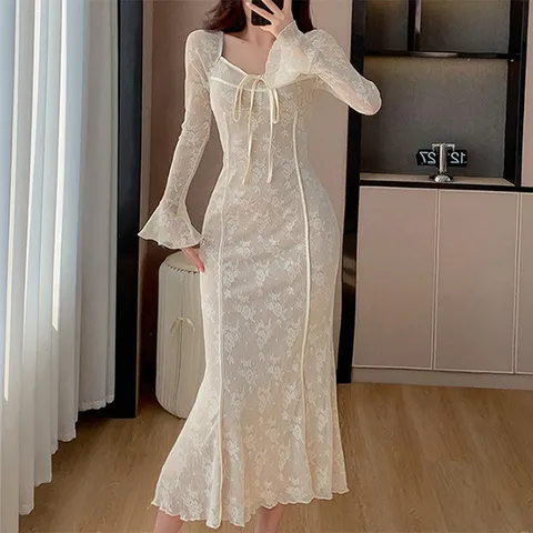 리본끈보우트넥 라인핏 원피스 A147F5