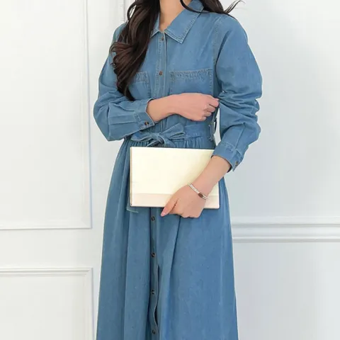 블랑유 몰리 벨티드 데님 원피스