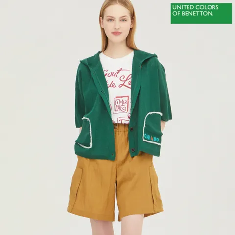 (베네통) 베네통 백 자수 후드 반팔 가디건 BAKCB8431_GN