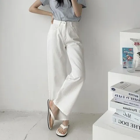 다잇템 여자 H라인 여름흰팬츠 일상룩 백바지 통핏 면바지_16897833_588872