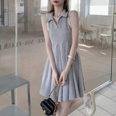 다잇템 여자 테니스주름 SS 카라 슬리브리스 와플 원피스_15983658_588872