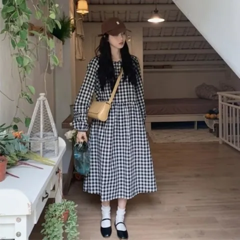 VY 여자 빅사이즈 러블리 클래식 격자 후레아 롱원피스_15982224_588847