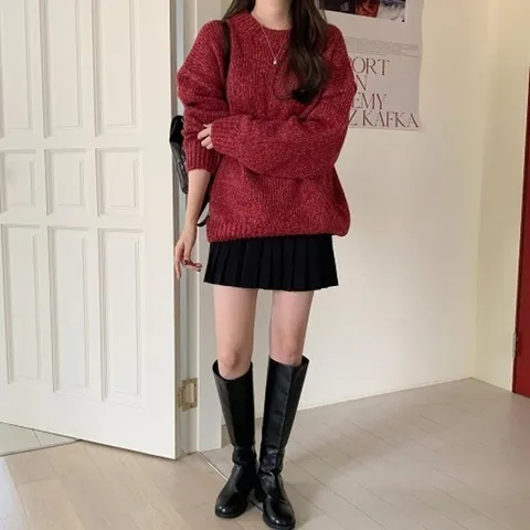 (브이와이) VY 여자 박시핏 FW 보카시 빨간 크리스마스 U넥 니트_15780027_588847