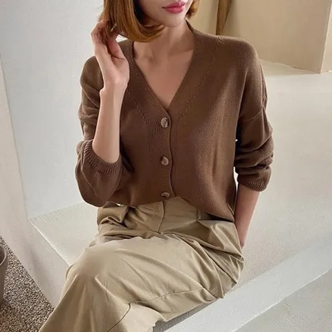 (브이와이) VY 여자 보라색 가을오피스룩 슬림핏 브이넥니트 가디건_14643334_588847