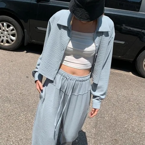 (다잇템) 다잇템 여자 셔츠 넓은 롱팬츠 소프트핏 플리츠 SS 롱슬리브 세트_13659872_588872