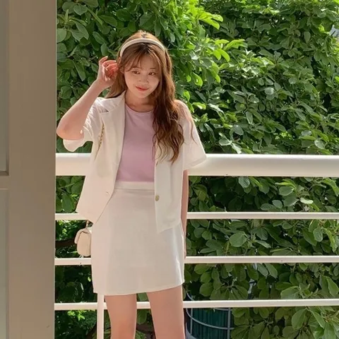 (다잇템) 다잇템 여자 치마 재킷 반소매 린넨 백밴딩 쁘띠 세트_13578731_588872