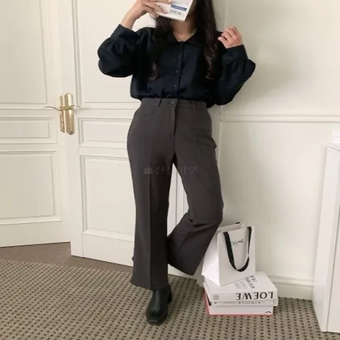 (다잇템) 다잇템 여자 슬림핏 하이웨이스트 백밴딩 알바 나팔 슬랙스_11269674_588872