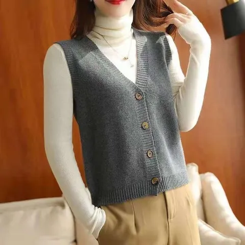 여성 베스트 간절기 니트 단추 조끼 스웨터 vs-23