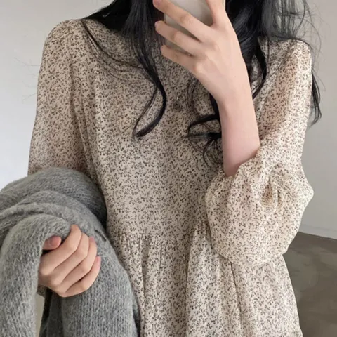 (디어로우) 모츄 플라워 패턴 롱 원피스