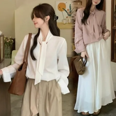 (다잇템) 다잇템 여자 롱슬리브 들러리룩 여유핏 타이넥 언발 블라우스_20323244_588872