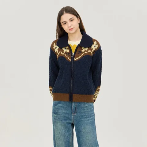 (베네통) 퀼팅 배색 카라 집업 니트 가디건_BAKC71461