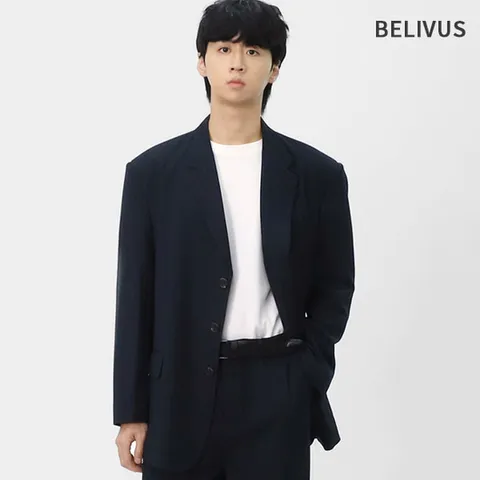 (빌리버스) 빌리버스 남성 캐주얼 핀스트라이프 어깨패드 포멀 정장 오버핏 수트 자