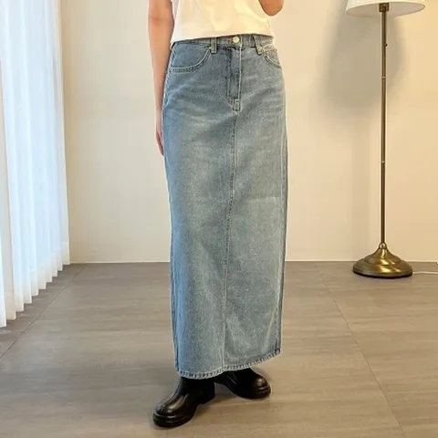 (다잇템) 다잇템 여자 MAXI 슬릿 일상룩 중청 진 일자 롱스커트_22341611_588872