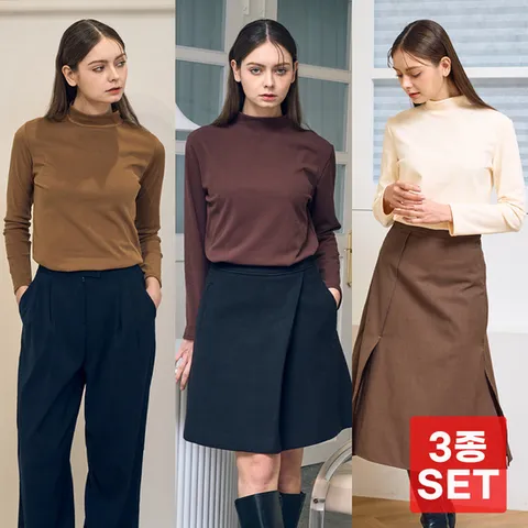 (파라고나) 1 1 1 3장세트 여성 소프트 피치기모 하프넥 티셔츠 A23T405
