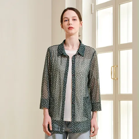 (마담엘레강스) 마담엘레강스 셔츠카라 도트 메쉬 자켓 K252JK05