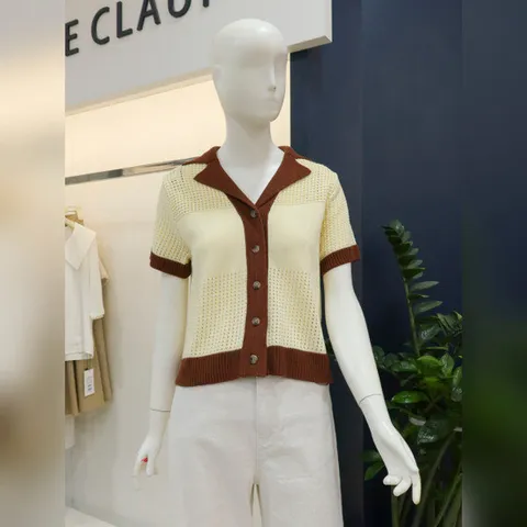 (나이스클랍) 나이스클랍배색 펀칭 반팔 니트 가디건(A233PWK661)YE_DG